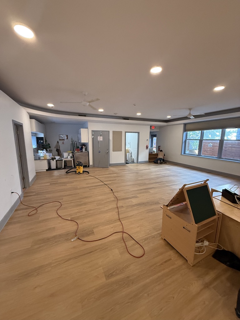 Classroom with new floating vinyl plank flooring